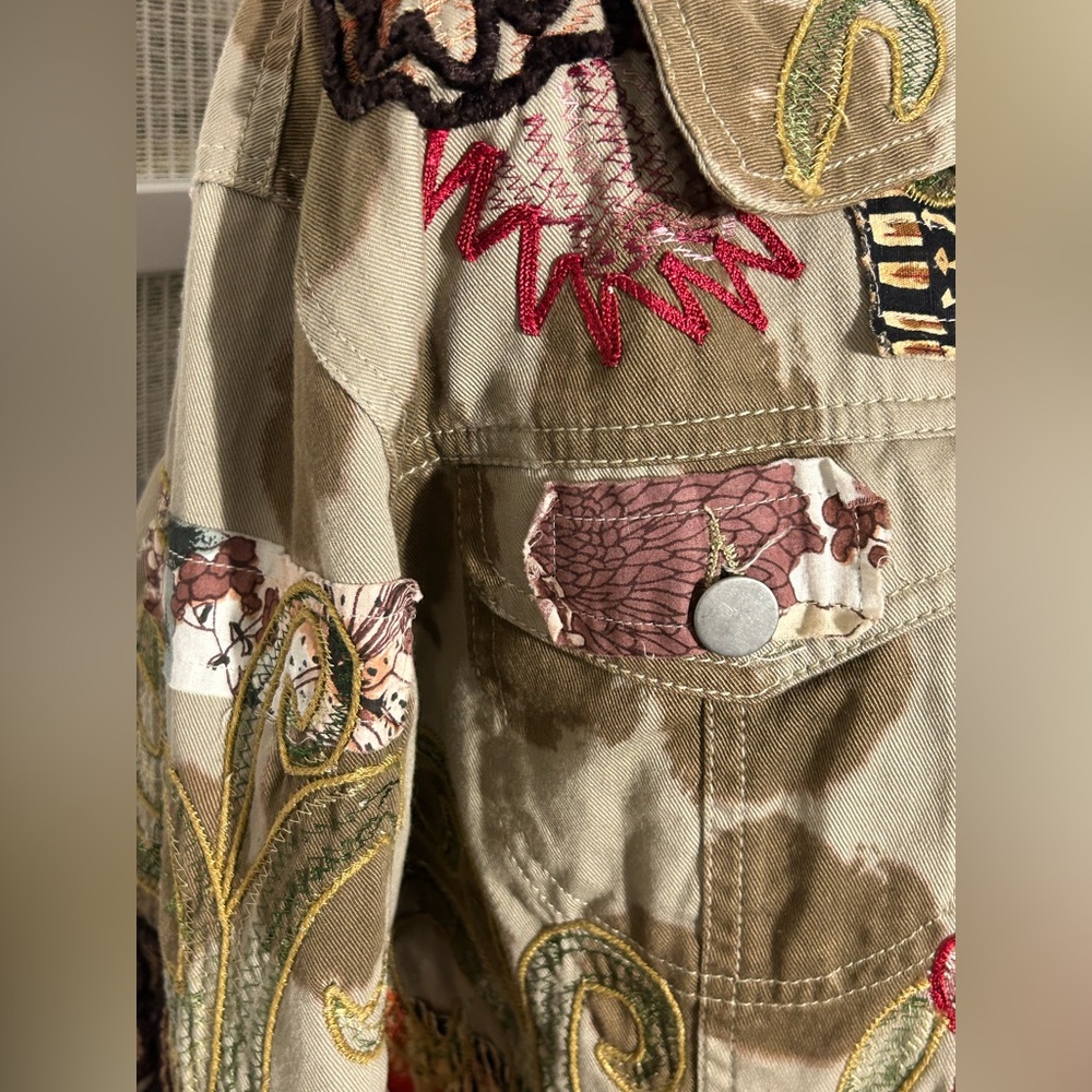 Vintage Embroidered Boho Patchwork Boho Cotton Jacket 80’s Floral 90’s Large - Picture 9 of 14